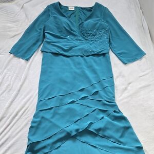 Elegant Teal Long Sleeve Dress, 5X